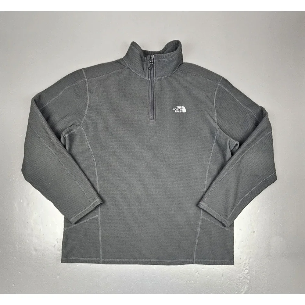 North Face Sweater Mens XL Qt. Zip Pullover Waffle Gray Green Textured Gorpcore